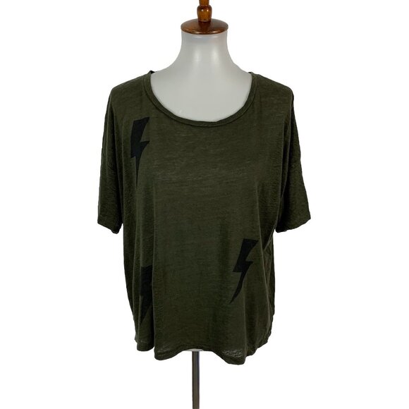 Rails Top Large Green Linen Short Sleeve Boho Minimal Chic Casual - Picture 1 of 7